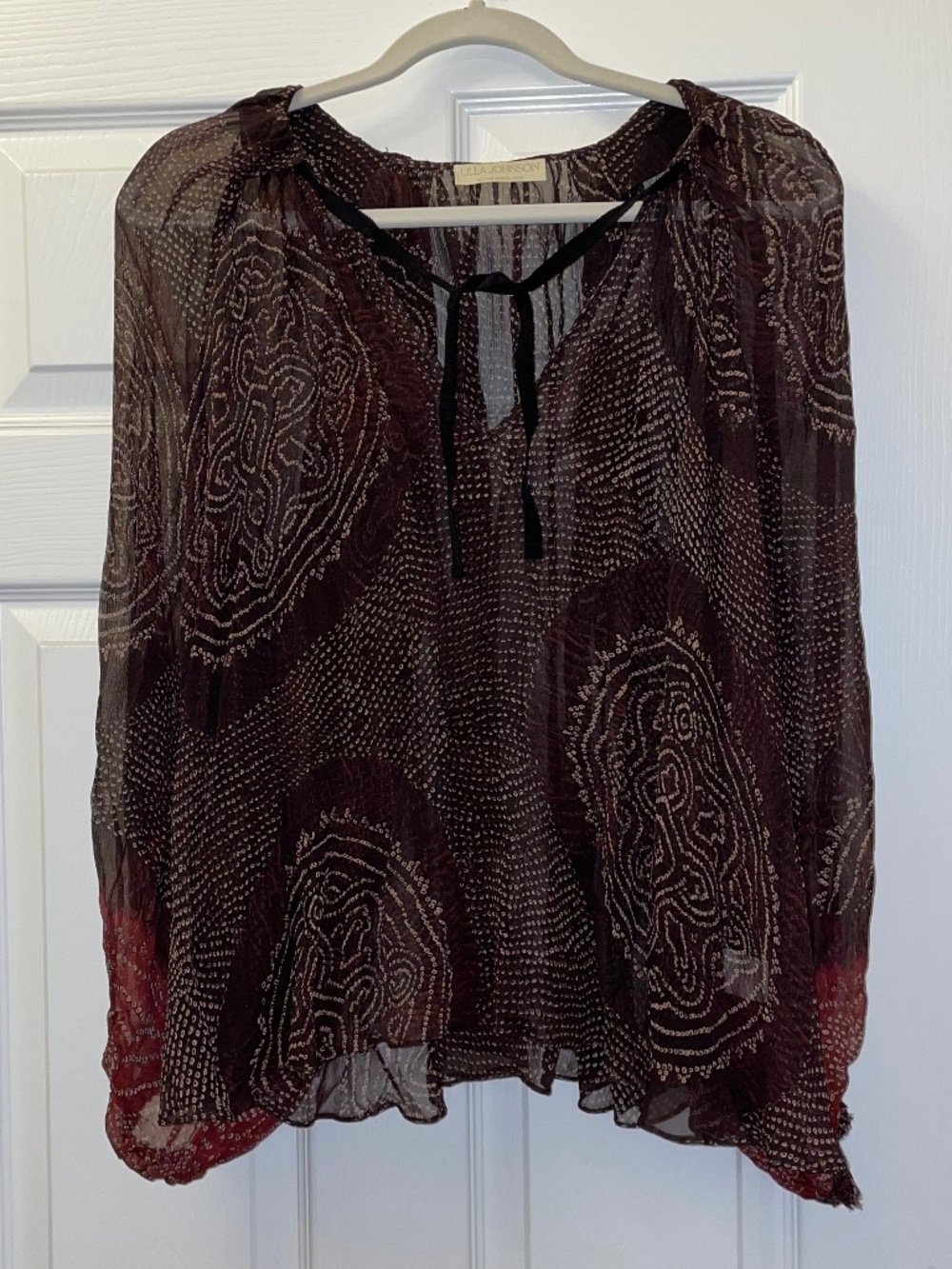 Ulla Johnson Pauline Silk Shibori Peasant Blouse Lotus Size 6 $425